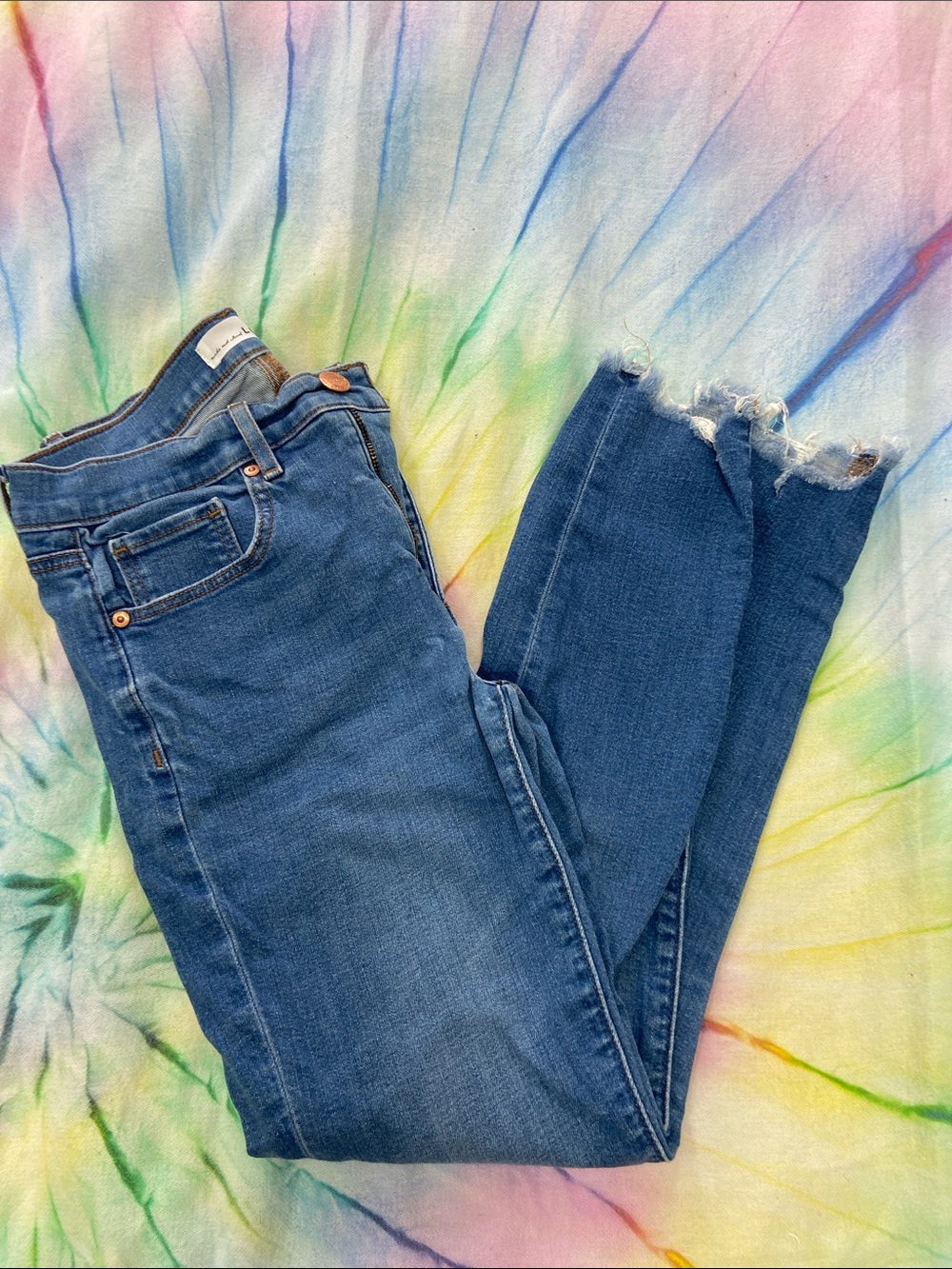 LOFT Medium Blue High-Rise Skinny Jeans with Frayed Hem Lot 11